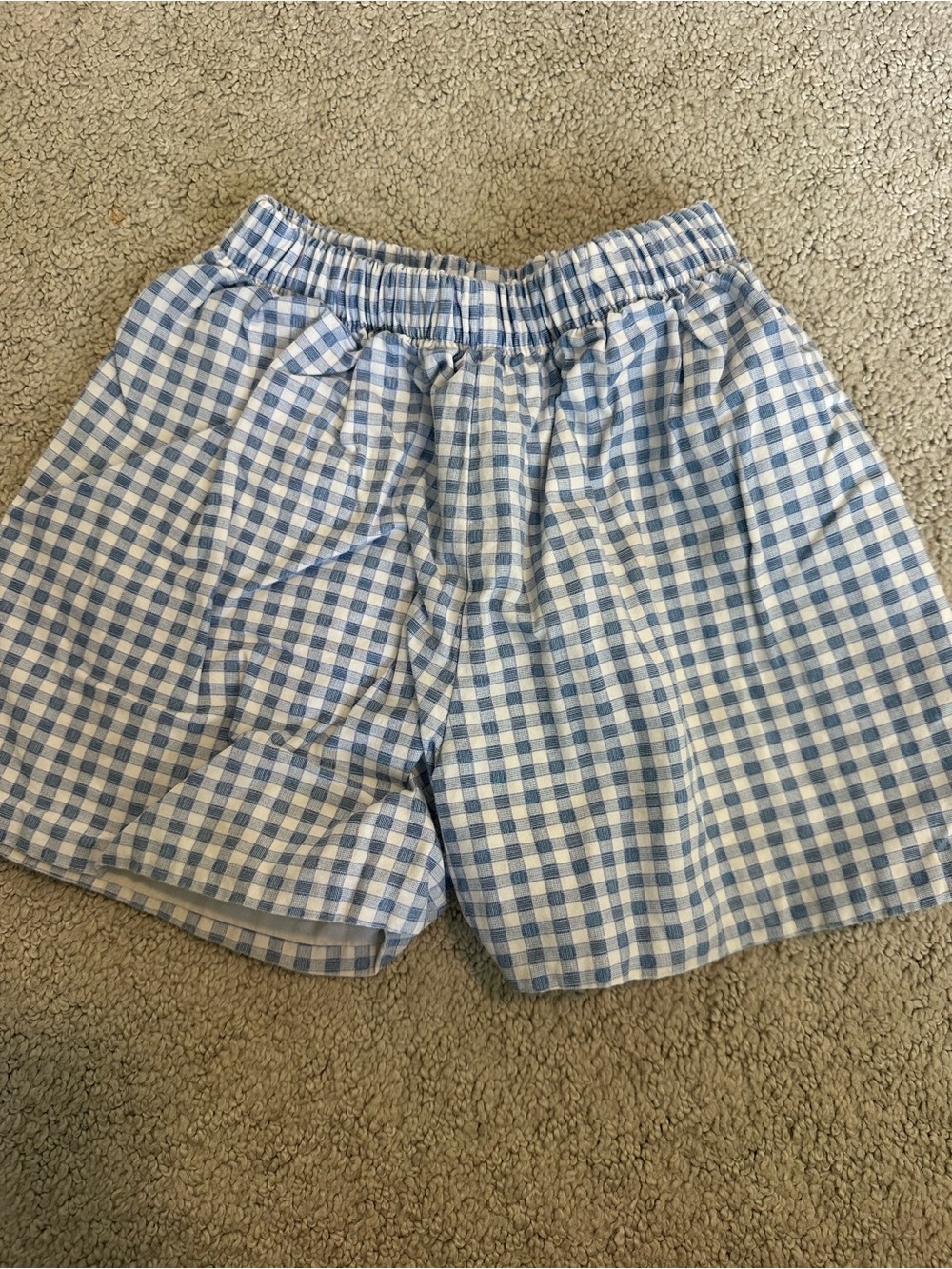 Blue Gingham Casual Elastic-Waist Shorts